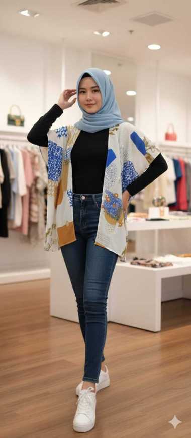 Outer Hijab Kekinian One Size White Abstrak