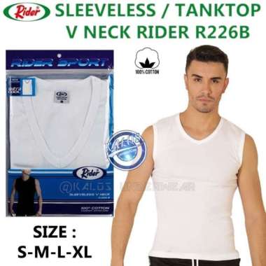 Kaos Tank Top Pria Rider Sport V Neck Warna Putih S