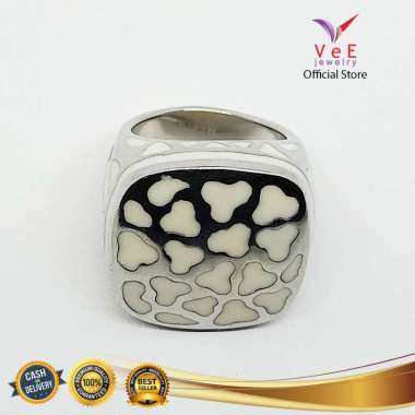 Cincin Titanium Batu Giok Putih Kotak - VeE Cincin Wanita Pria