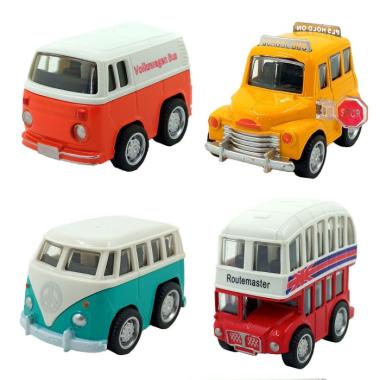 Toy Addict 2-In-1 Mini Bus DieCast Mobil Pullback Mainan Anak Merah Tosca warna