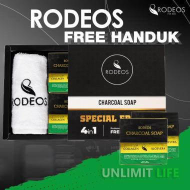 RODEOS CHARCOAL MEN SOAP Special Edition Sabun Muka Pria Wajah Cowok 4sabun+1 handuk