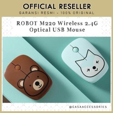 Robot M220 Mouse Wireless Karakter Lucu 2.4G Optical USB Original warna Warna Pink