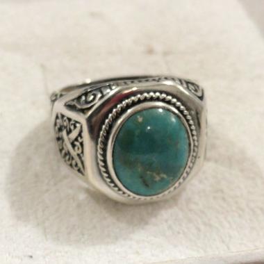 Cincin Ring Perak Silver Bali Asli 925 Ukir Segi delapan Batu Natural Hitam Black Tiger Eyes Onyx Pi