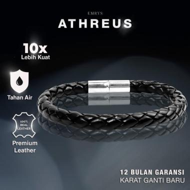 Emrys Premium Leather ATHREUS 8 MM Gelang Kulit Pria Wanita 21 cm Black