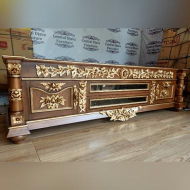 Bufet Meja TV Lambo Ukir Hias Kayu Jati Lemari Pendek Laci Jepara
