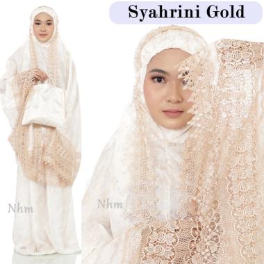 Mukena Dewasa Syahrini Gold Katun Foil, Mukena Renda Bordir