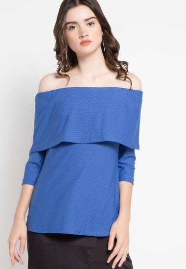 SIMPLICITY 3/4 Sleeve Off Shoulder Blouse 36 Blue