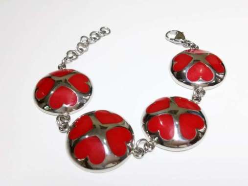 VeE Gelang Wanita Titanium Batu Giok Bulat Love - Terapi Merah