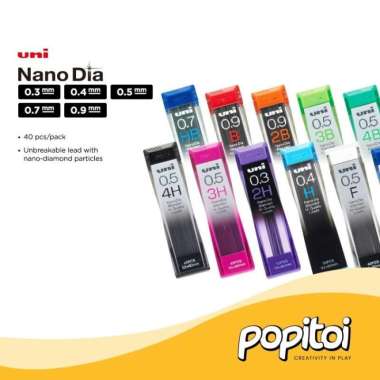 UNI NANO DIA Pencil Lead Refill 0.3 0.4 0.7 0.9 mm isi pensil mekanik 0.7 mm - 2B