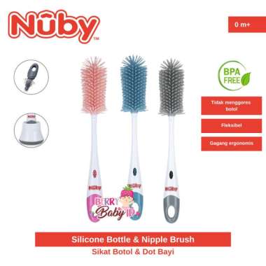 Nuby Silicone Bottle & Nipple Brush Sikat Silikon Botol Dot Bayi Berry Baby Blu