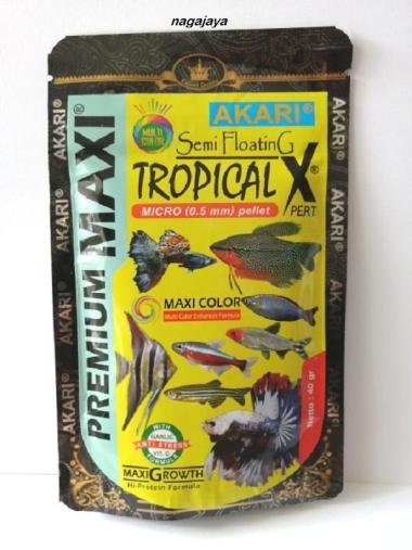 Pelet akari mollypremium maxi tropical xpert 40 gr 0.5 mm semifloating pelet ikan cupang guppy