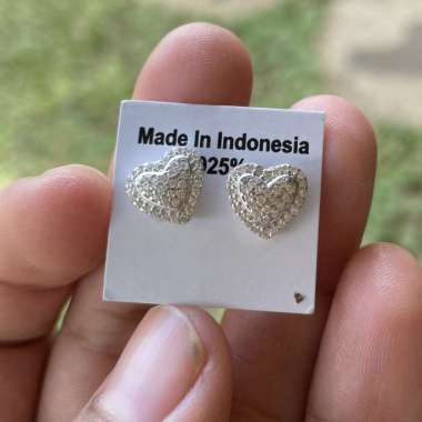 Anting Earrings Sumpel Stud Tusuk Giwang Perak Silver Bali Asli 925 Love Jantung Hati Full Zirconia