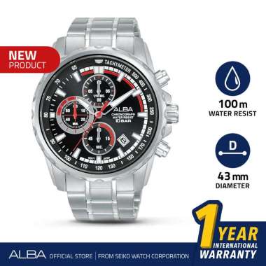 Jam Tangan Pria Alba AM3931 Stainless Steel Silver Chronograph Original