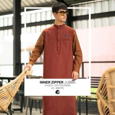 SAMASE JUBBA INNER ZIPPER R067P Choco Cotton Ramie Baju Jubah Modern S
