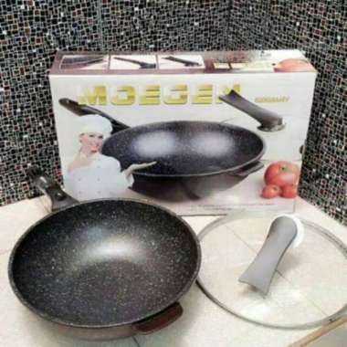 Moegen panci wok pan/ wok pan Germany 30 c+ tutup kaca teflon anti lengket wok pan panci