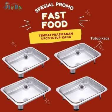 Sinda Prasmanan Stainless / Tempat Wadah Saji Makanan Tutup Plastik 2 Set