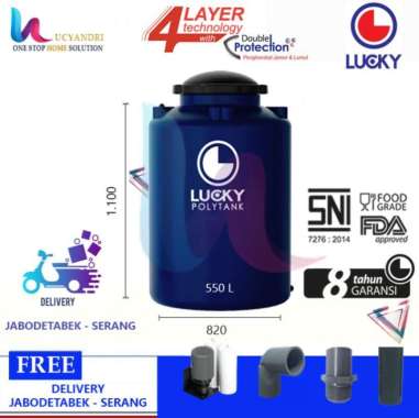 Tangki Air Plastik Lucky LS 550 Tandon Air, Toren Air, 550 L NEW Biru