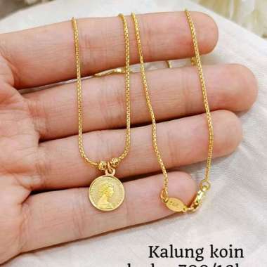 Set Kalung Liontin Koin Bulat Santa Koleksi Josean Elegant Emas Asli