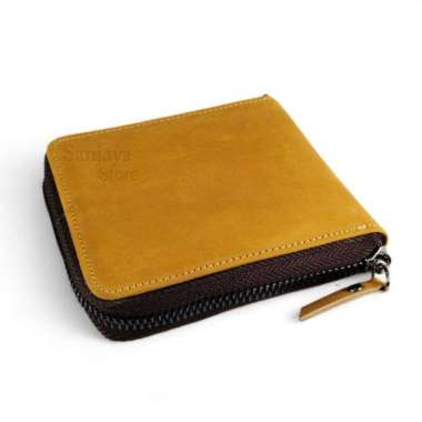 VERISH Dompet Pria/Wanita Kulit Asli Original Dompet Resleting Kulit Sapi Asli Tan/Resleting
