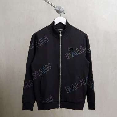 SWEATER BALMAIN ALL OVER TEXT REFLECTIVE BLACK ZIP JACKET 100% ORI S