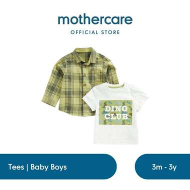 Mothercare Checked Shirt and Dino T-Shirt Set - Set Kaos & Kemeja Bayi Laki-laki (Hijau) 9-12 bulan