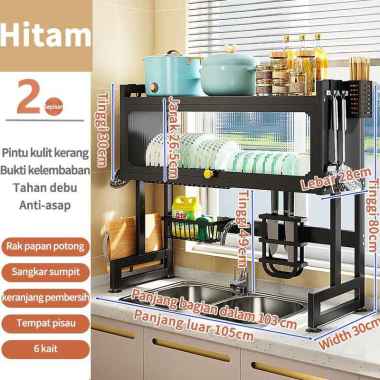 Rak Piring Wastafel Stainless Ste 105cm Kabinet-Hitam