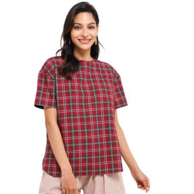 Agnes Plaid Relaxed Top Inc. Masker Agnes Plaid Maroon