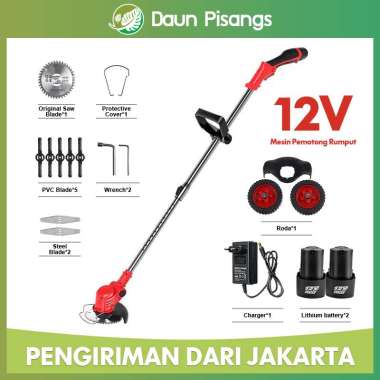 Mesin Potong Rumput 48 Volt Mesin 12v merah BAT*2+roda
