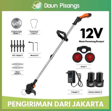Mesin Potong Rumput 48 Volt Mesin 12v hitam BAT*2+roda