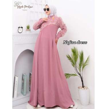 NAFISA DRESS - Gamis Crinkle Premium Mix Brokat Tile Terbaru Gamis Kondangan Viral Rose Gold