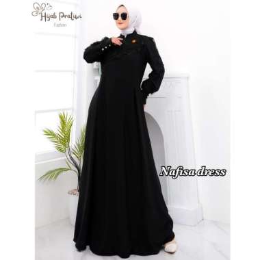 NAFISA DRESS - Gamis Crinkle Premium Mix Brokat Tile Terbaru Gamis Kondangan Viral Hitam