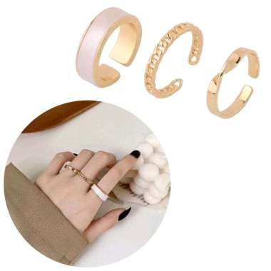 Set Cincin (3 buah) Cincin Rania Resin Chain Knot Alloy Openning Ring Rantai Fashion Ring Isi Tiga