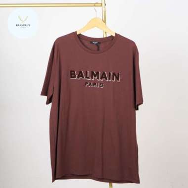 BALMAIN Men’s Flocked Balmain Logo TShirt - 100% Authentic Brown S