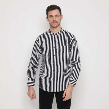 Platini Kemeja Pria Salur Lengan Panjang Katun Hitam Putih 961257 XL