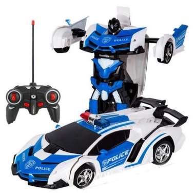 Mainan RC Transformer Mobil Polisi Remote Jadi Robot Baterai Cas