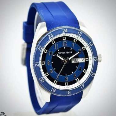 JAM TANGAN CHRIST VERRA CV 71612G-3F PRIA SILVER BLUE RUBBER ORIGINAL