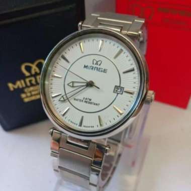 JAM TANGAN MIRAGE 8111 PRIA SILVER WHITE ORIGINAL