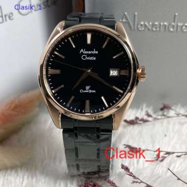 Original 100%!! Jam Alexandre Christie Pria AC 8682 AC8682 Black Rosegold Garansi Resmi 1 Tahun
