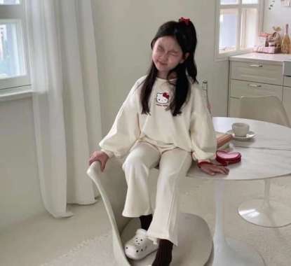 Setelan Baju Celana Panjang Sweater Cinnamoroll Kuromi Melody Hello Kitty Pakaian Anak Perempuan 150