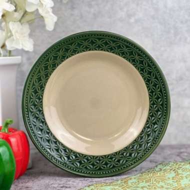 Piring Lucky Keramik 8in Piring Makan Rotan Coklat Biru Hijau Lusinan - Motif Hijau Motif Hijau