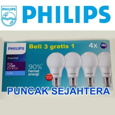 Lampu LED Philips 5w 5 watt Essential Multipack 3 gratis 1 PROMO