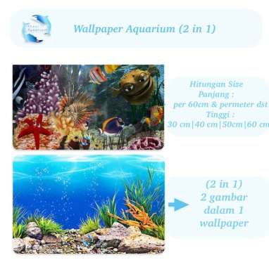Wallpaper aquarium tinggi 40cm 50cm Nemo 3D background aquarium Panjang permeter Tinggi 50 cm