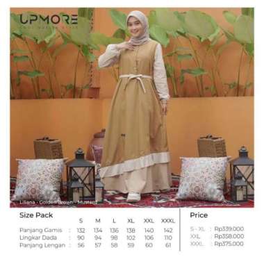 Baju GAMIS MUTIF Muslim Berkualitas UPMORE LILIANA XXL GOLDEN BROWN