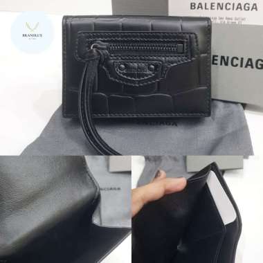 BALENCIAGA trifold mini Wallet croco all black - 100% Authentic