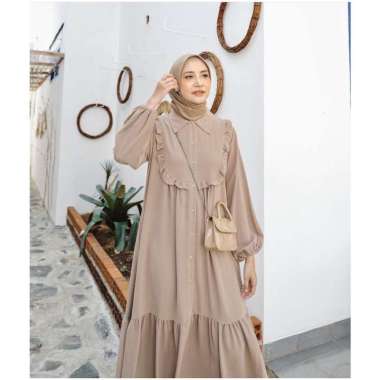 Gamis Uniza Mariska Dress Maxy AirFlow Crinkle PREMIUM BERKUALITAS Mocca