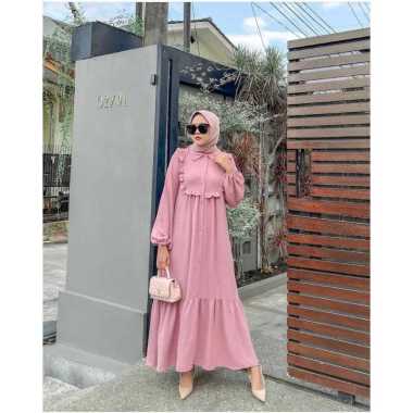 Gamis Uniza Mariska Dress Maxy AirFlow Crinkle PREMIUM BERKUALITAS Pink
