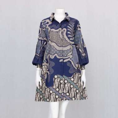 SARIMBIT BAJU BATIK MOTIF ABSTRAK PARANG-OMBAK NAVY JUMBO | COUPLE BAJU BATIK KEMEJA DAN TUNIK XXL T