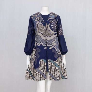 SARIMBIT BAJU BATIK MOTIF ABSTRAK PARANG-OMBAK NAVY JUMBO | COUPLE BAJU BATIK KEMEJA DAN TUNIK XXXL 