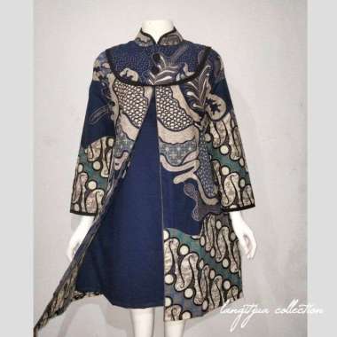 SARIMBIT BAJU BATIK MOTIF ABSTRAK PARANG-OMBAK NAVY JUMBO | COUPLE BAJU BATIK KEMEJA DAN TUNIK XXXL 