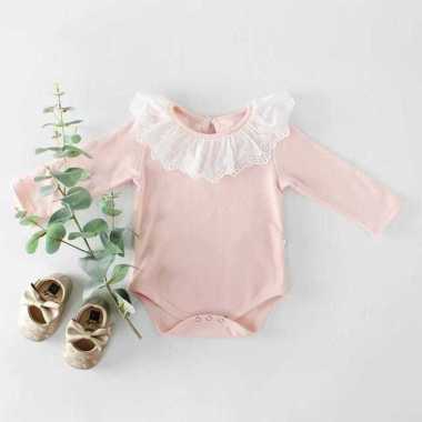 Baju Jumper Ruffle Katun Baby Girl / Romper Bayi Perempuan Motif Polos / Jumper Katun Lengan Panjang